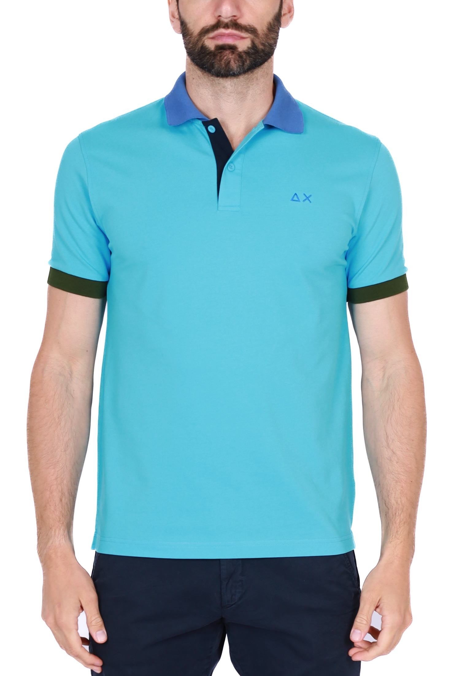 Sun68 Uomo polo uomo maniche corte in micro piquet di cotone azzurro