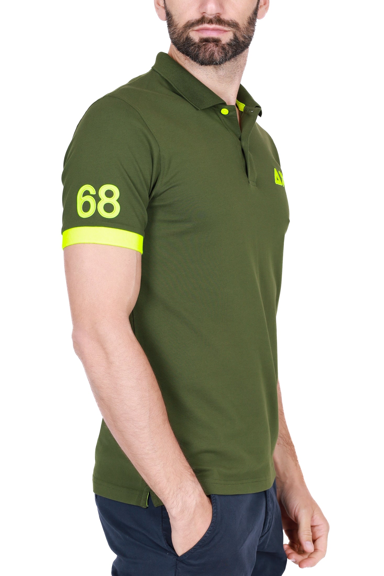 Sun68 Uomo polo uomo maniche corte in piquet di cotone verde