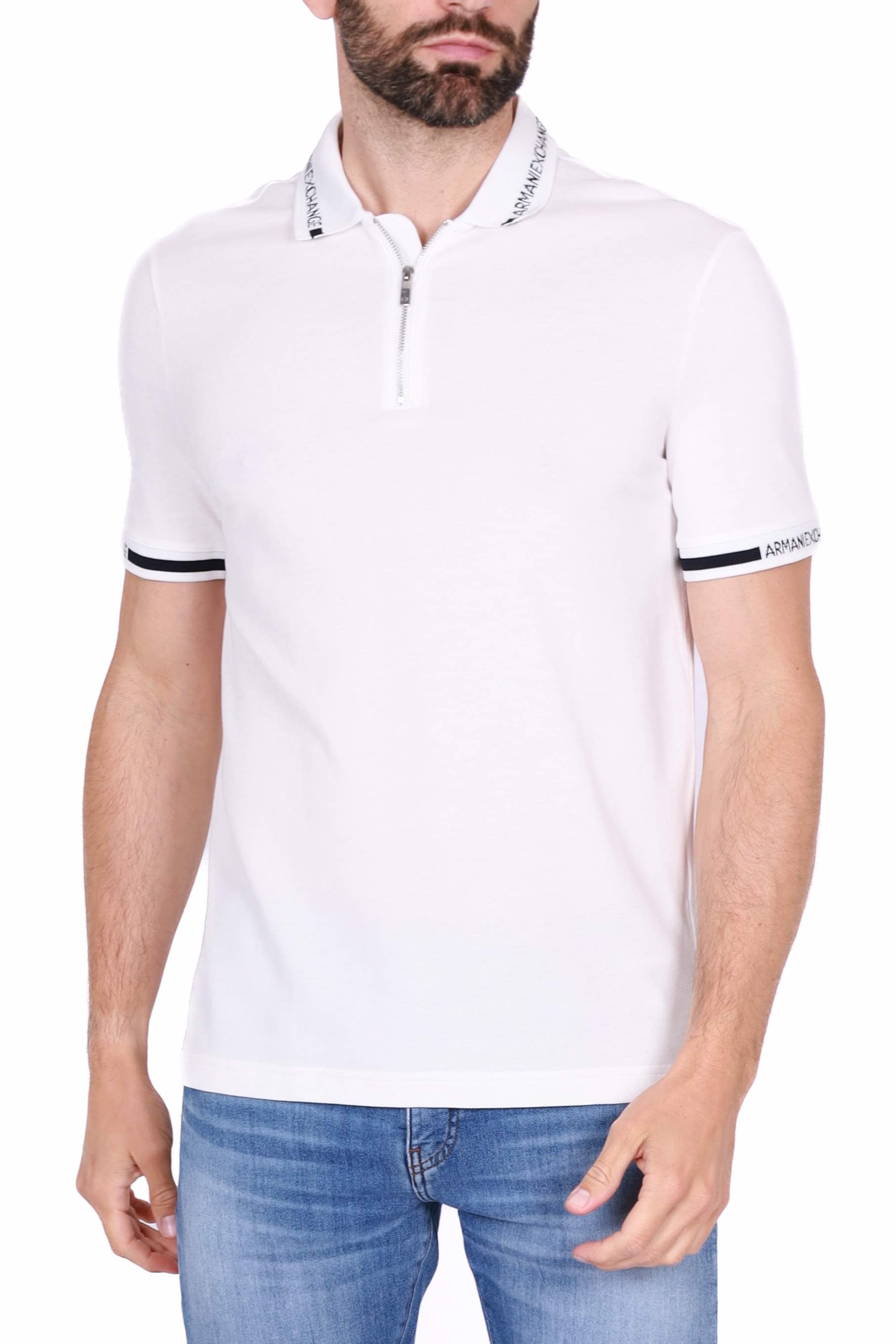 Ax Uomo polo uomo piquet con zip bianco