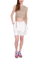 Dixie short con pinces in ecopelle leggera bianco