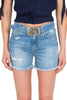 SHORT IN JEANS CON STRAPPI E FIBBIA LOGO BLU