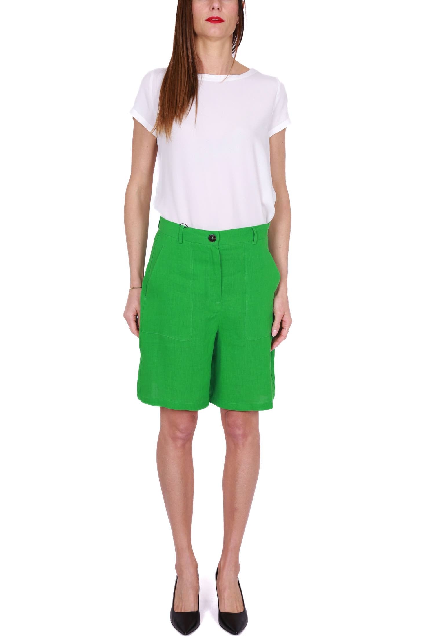 Emme Marella short in puro lino verde