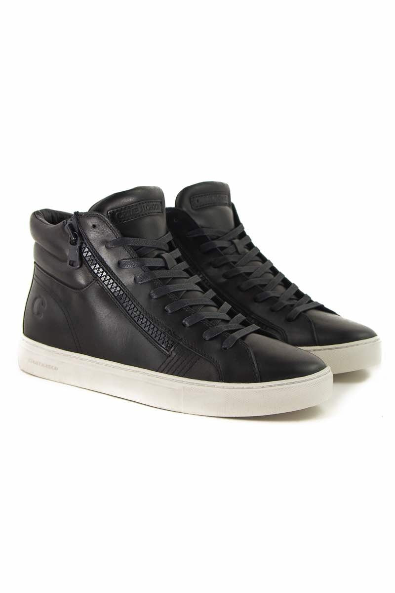 Crime sneakers alta in pelle con zip nero