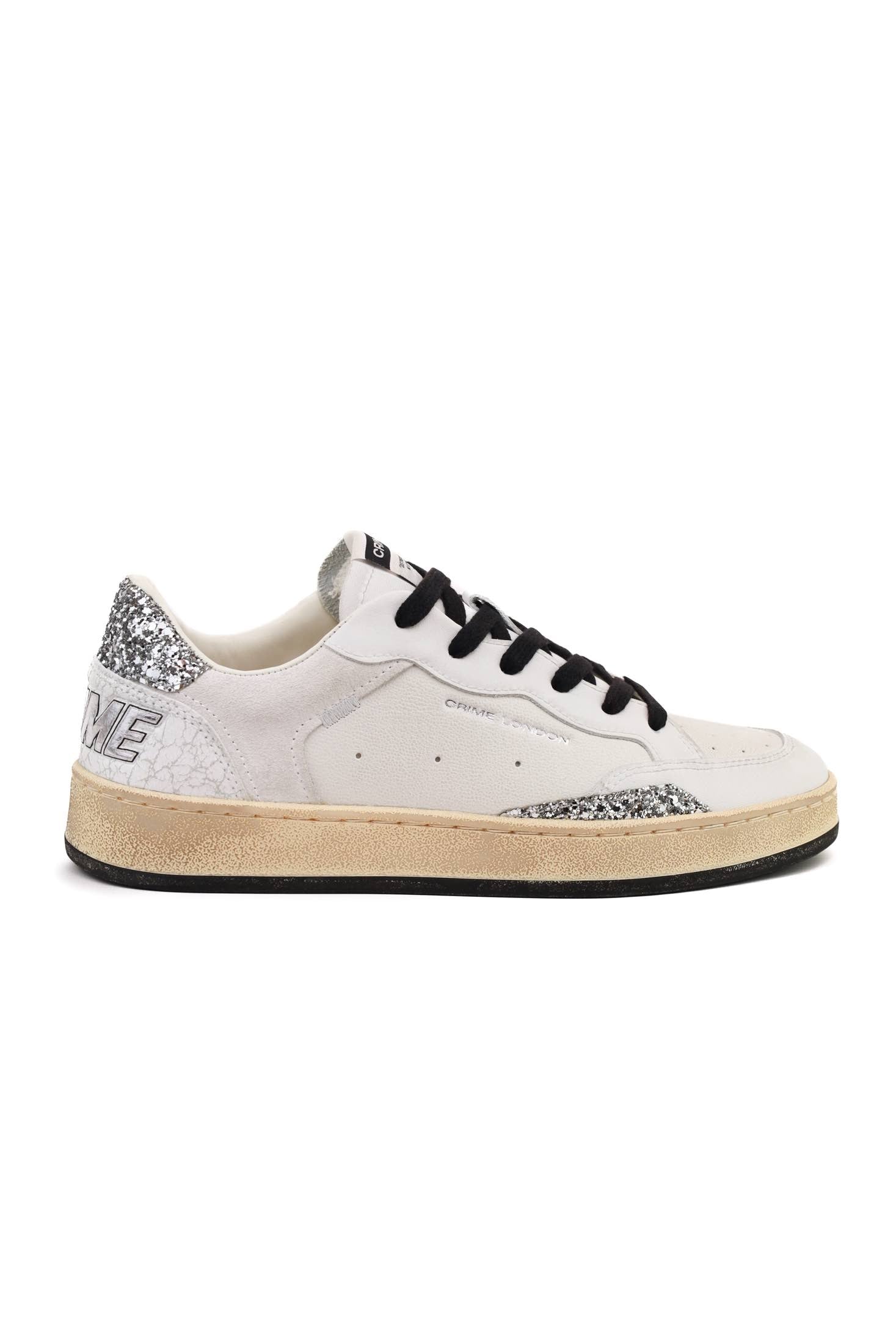 Crime sneakers donna in pelle con dettagli glitter bianco