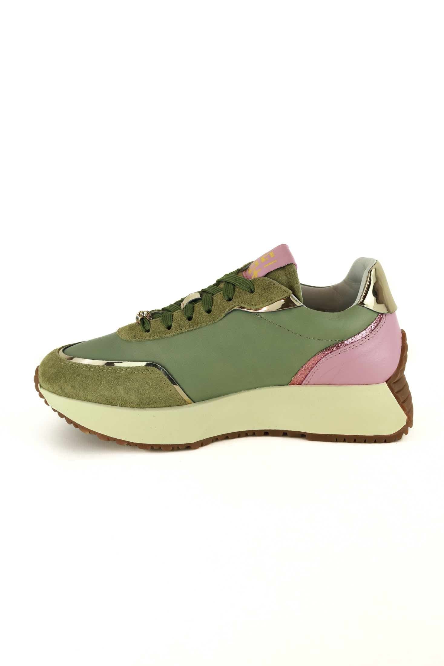 Gio sneakers donna in pelle con gioiello verde