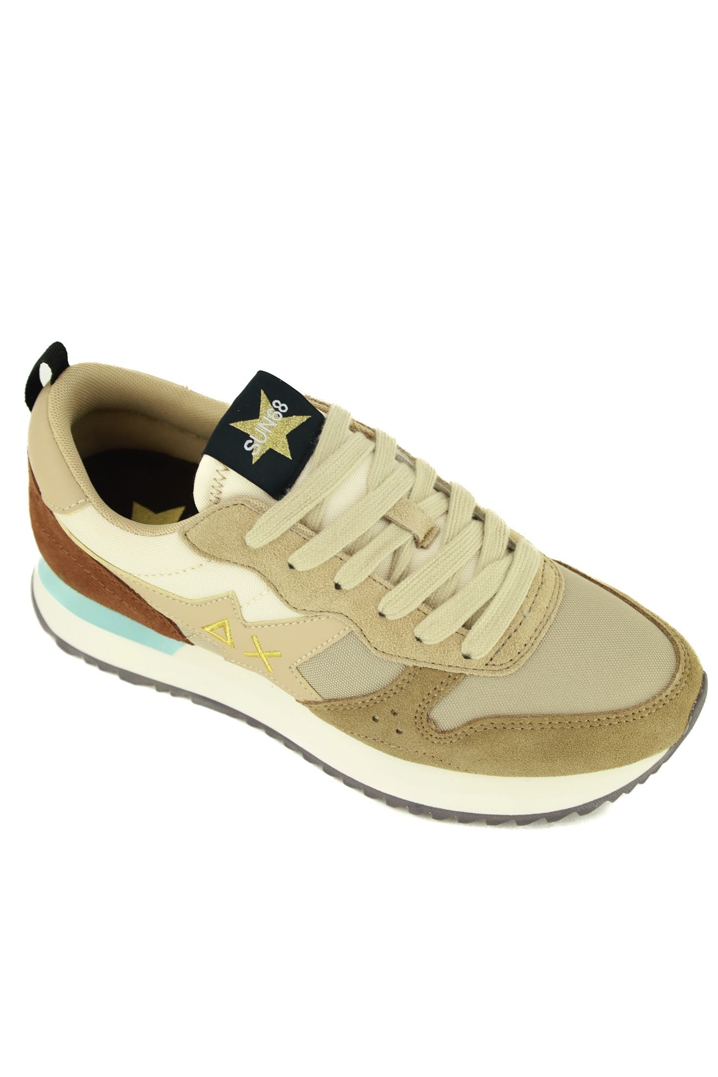 Sun68 Scarpe sneakers donna in pelle e tessuto beige