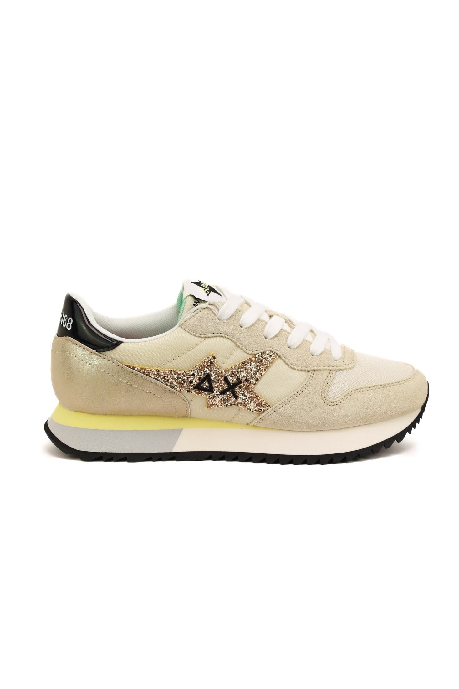 Sun68 Scarpe sneakers donna in pelle e tessuto beige