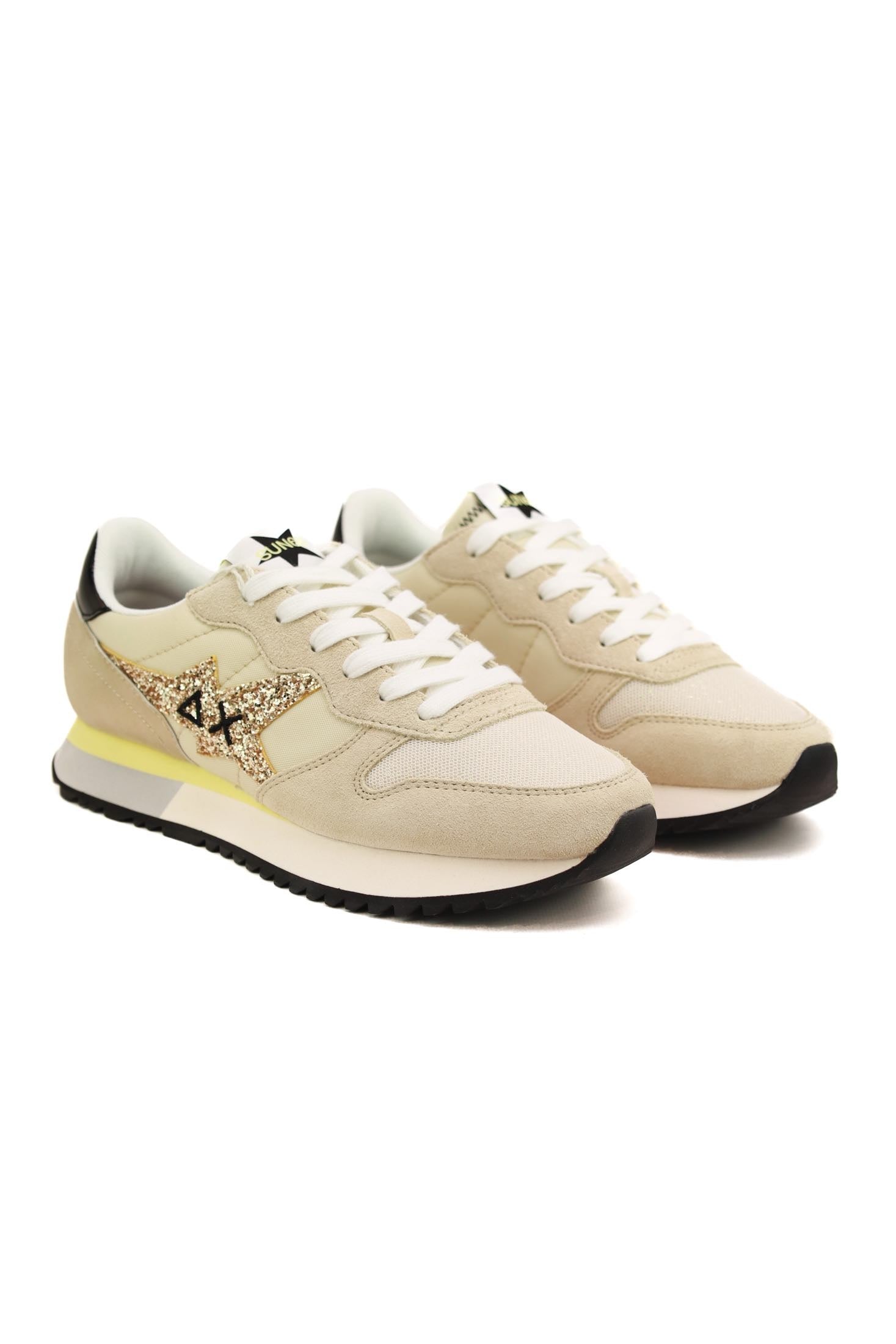 Sun68 Scarpe sneakers donna in pelle e tessuto beige