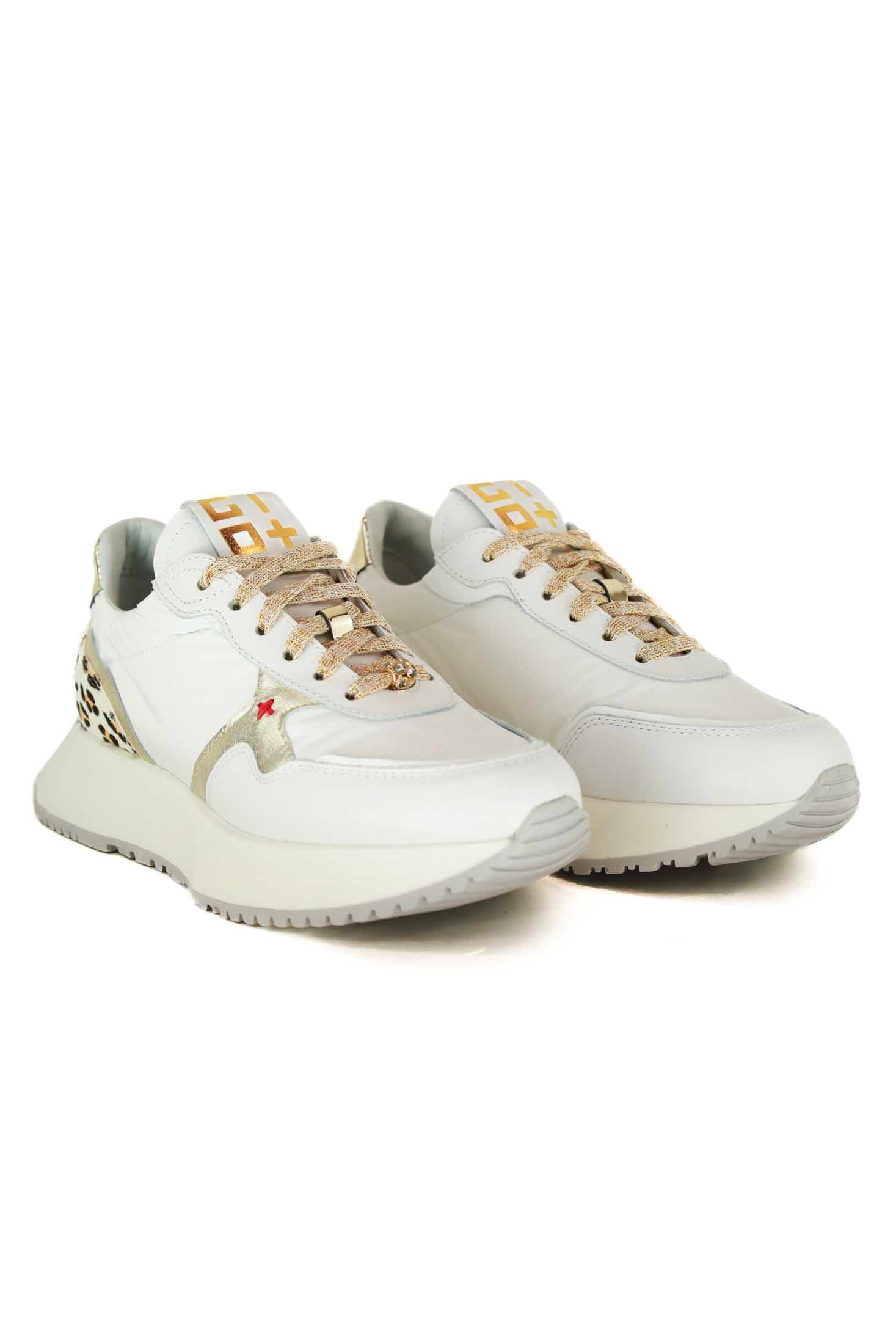 Gio sneakers donna in pelle e tessuto con gioiello bianco