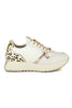 WOMEN'S SNEAKERS IN LEATHER AND FABRIC WITH WHITE JEWEL