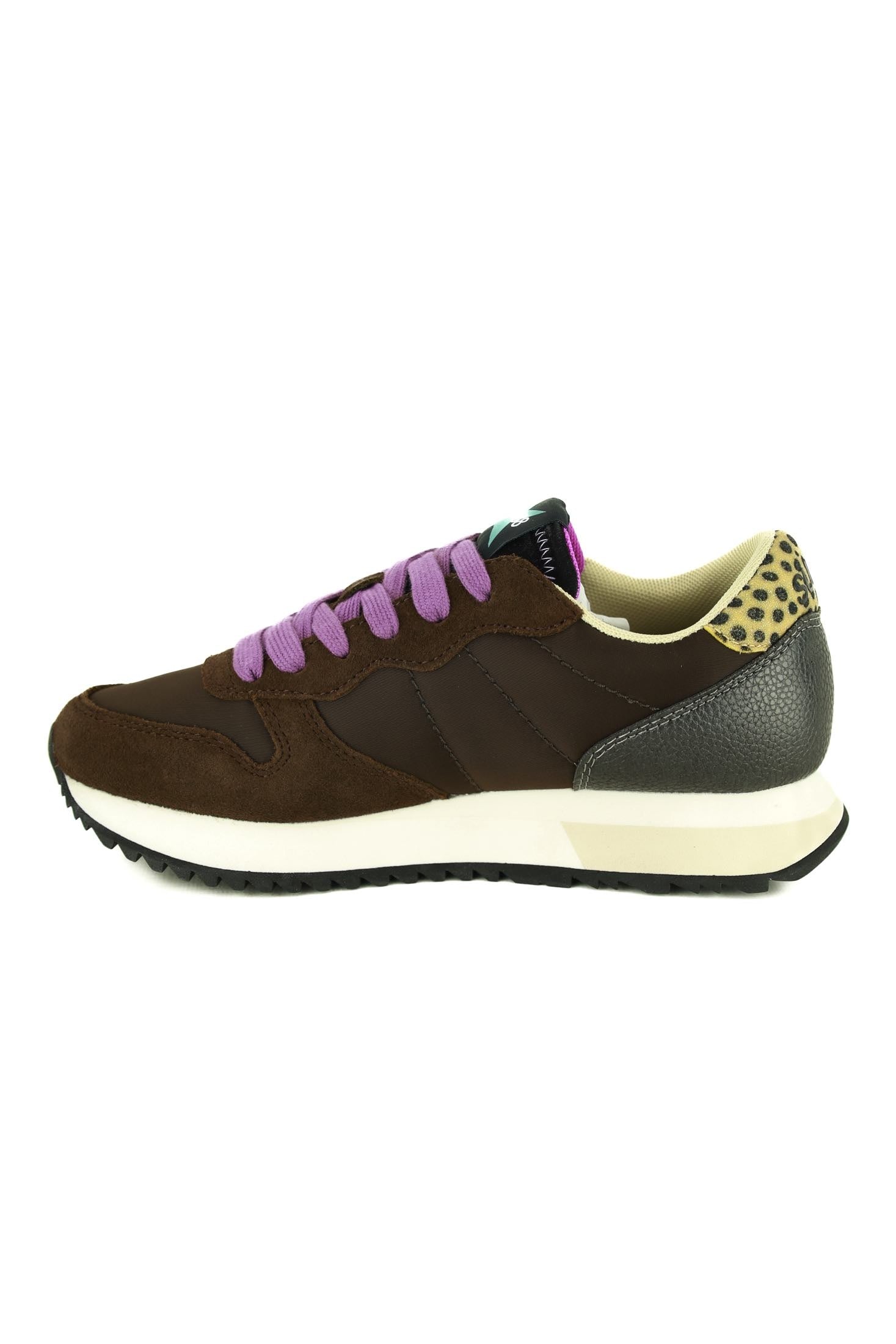 Sun68 Scarpe sneakers donna in pelle e tessuto marrone