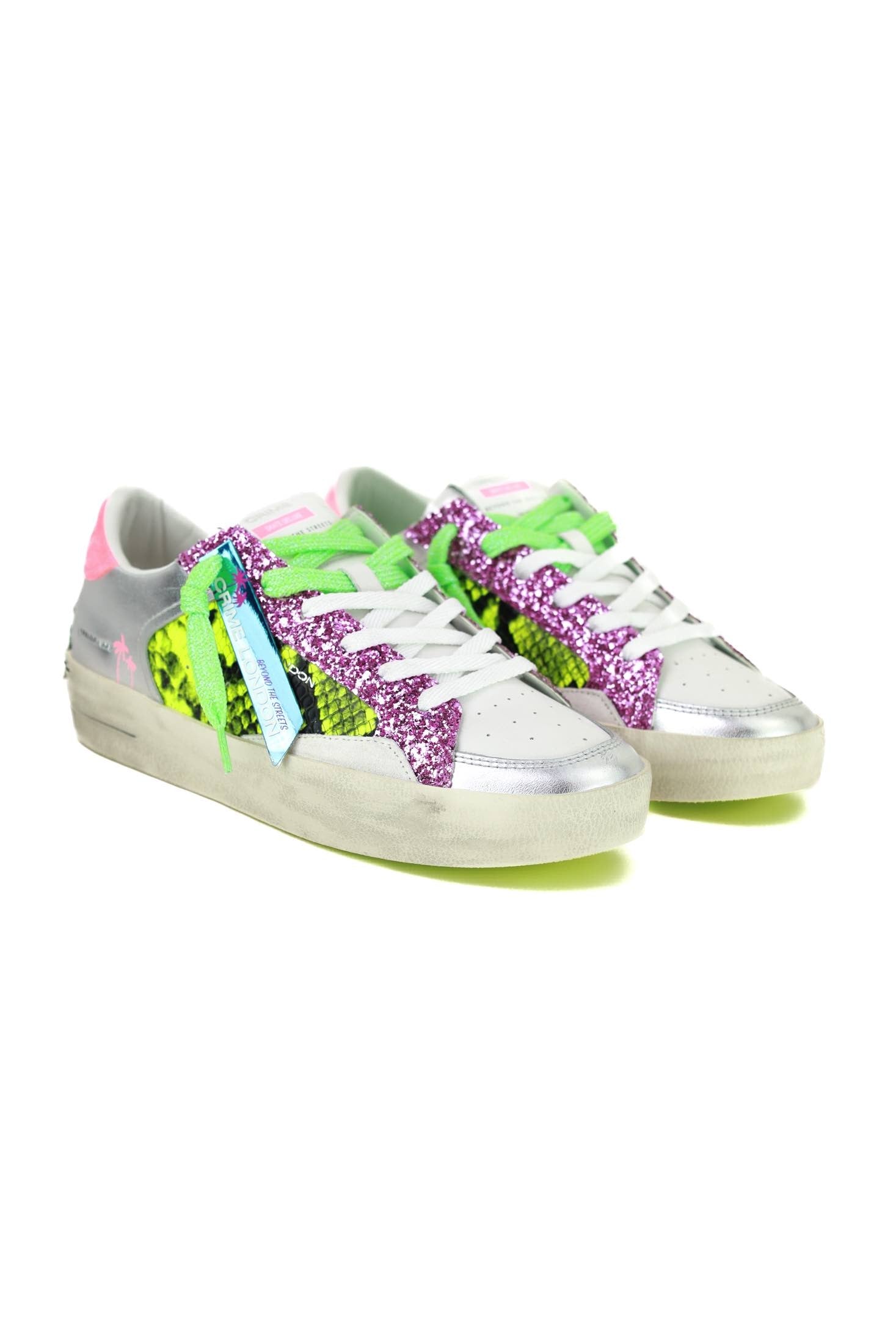 Crime sneakers donna in pelle inserti stampa pitone bianco