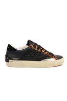 Crime sneakers donna pelle dettagli animalier e glitter nero