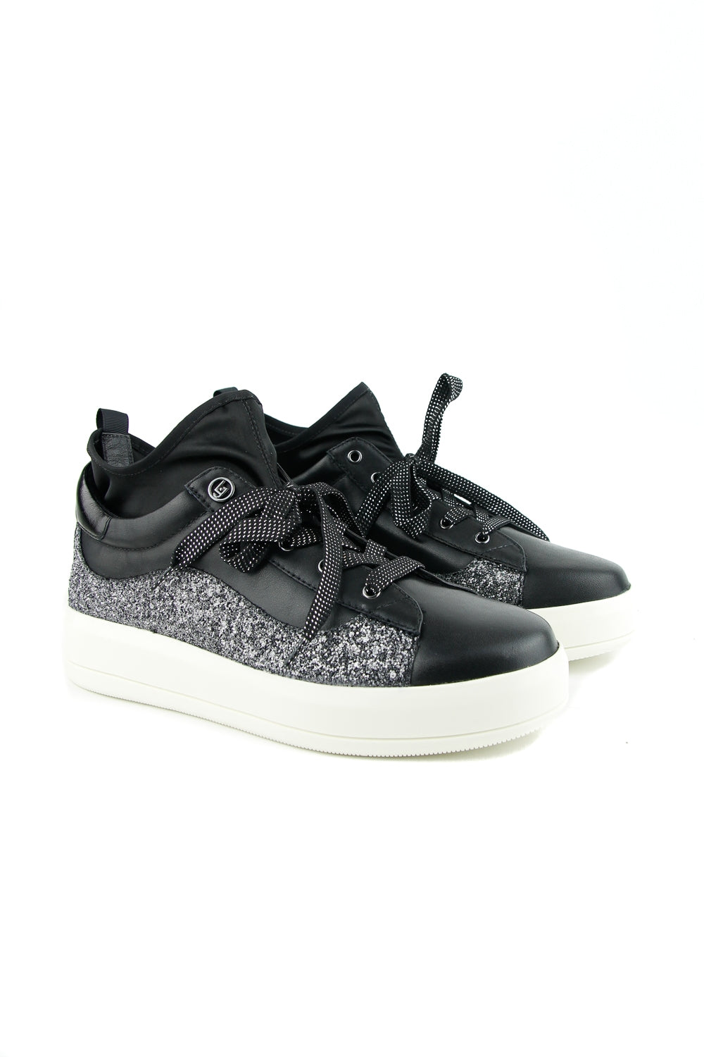 Liu Jo Scarpe sneakers in pelle con calza e glitter nero