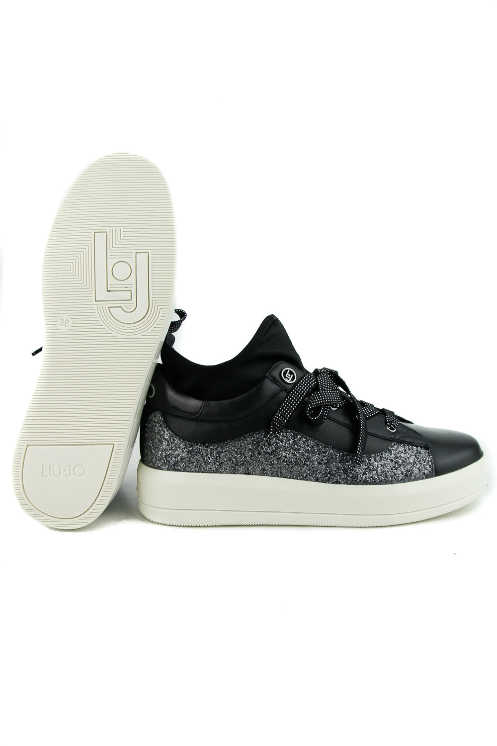 Liu Jo Scarpe sneakers in pelle con calza e glitter nero