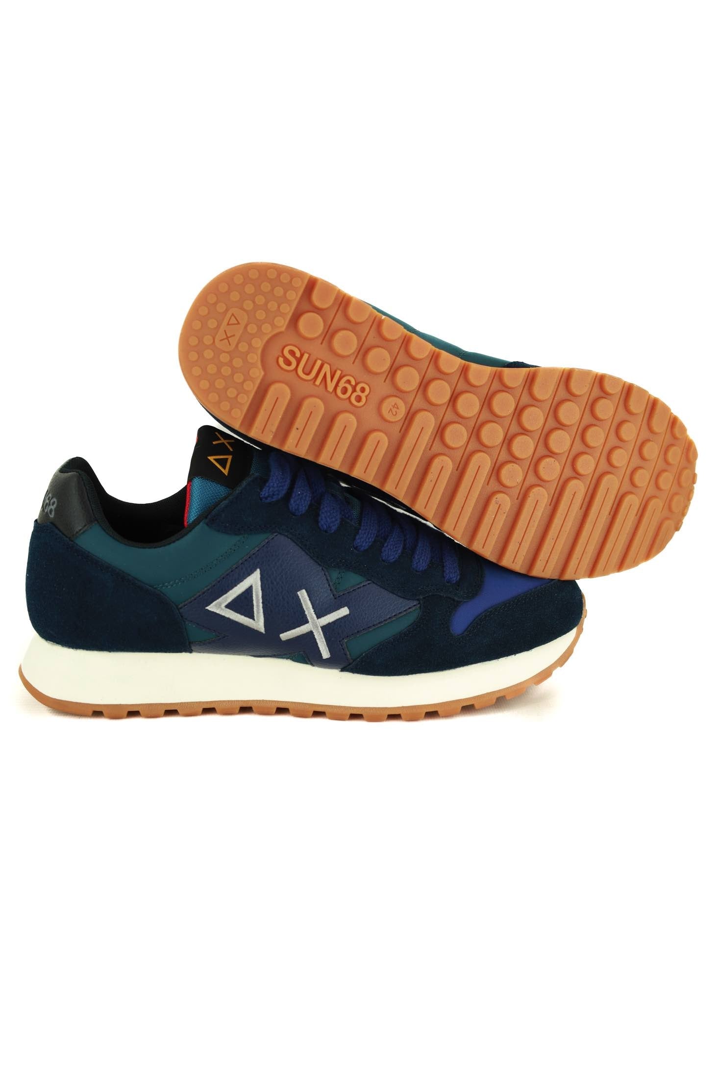 Sun68 Scarpe sneakers uomo in pelle e tessuto blu