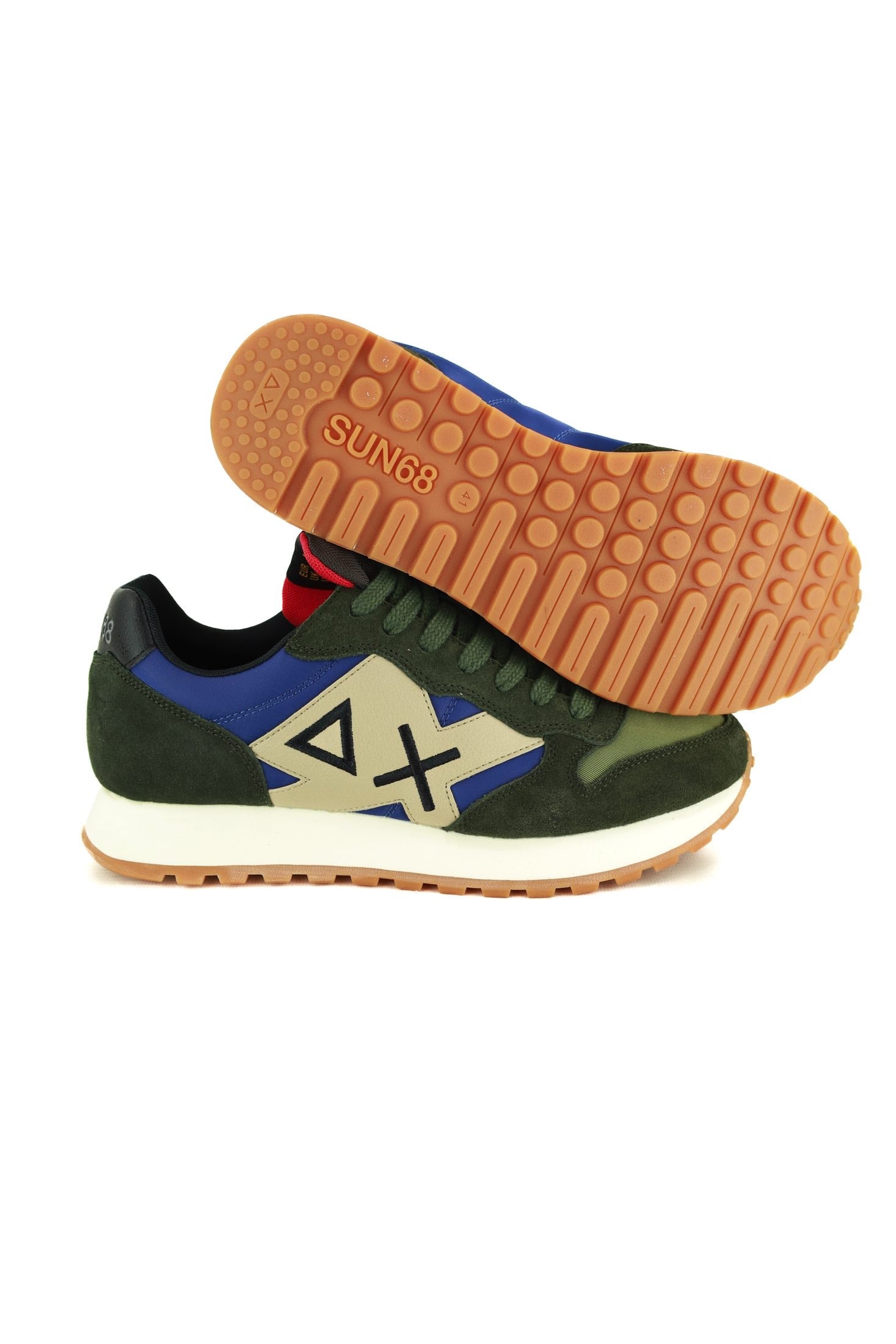 Sun68 Scarpe sneakers uomo in pelle e tessuto verde