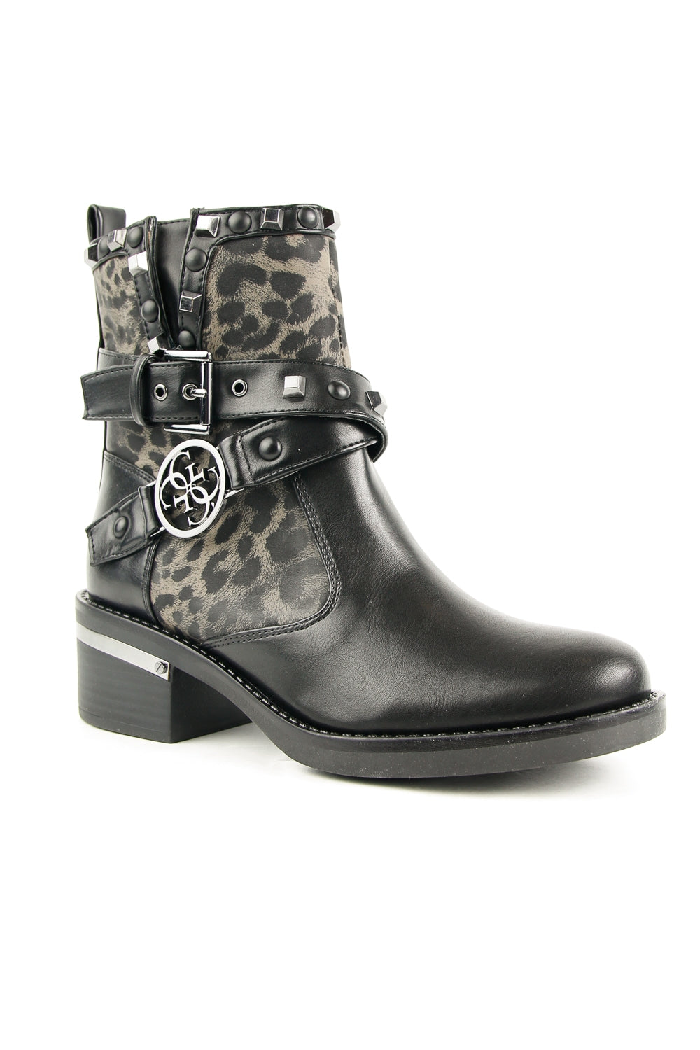 Guess Scarpe stivaletto maculato fenix con fibbie e borchie nero