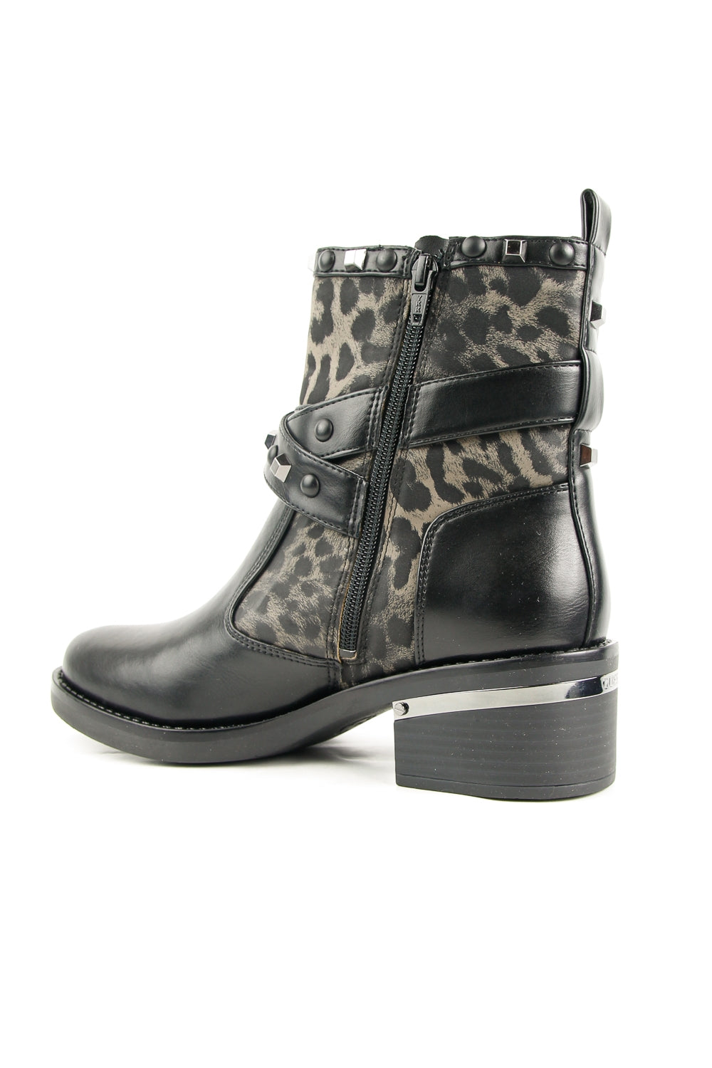 Guess Scarpe stivaletto maculato fenix con fibbie e borchie nero