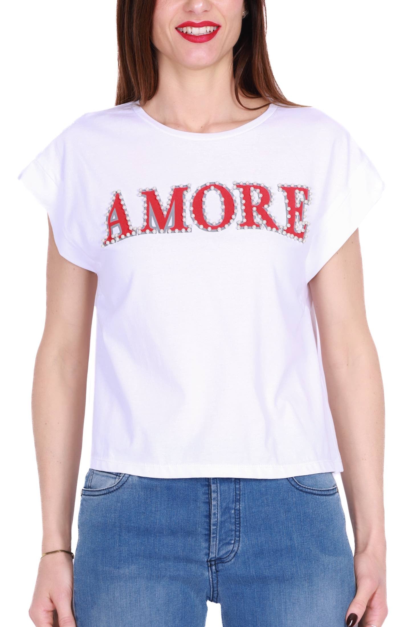 Dixie t-shirt con stampa e perle bianco