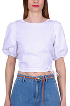 Liu Jo White t-shirt cropped con maniche a palloncino bianco