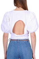 Liu Jo White t-shirt cropped con maniche a palloncino bianco