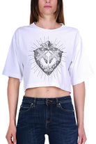 Pinko t-shirt cropped con stampa logo bianco