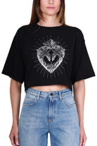 Pinko t-shirt cropped con stampa logo nero