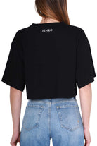 Pinko t-shirt cropped con stampa logo nero