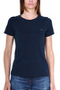 Damen-T-Shirt mit Rundhalsausschnitt aus blauer Baumwolle