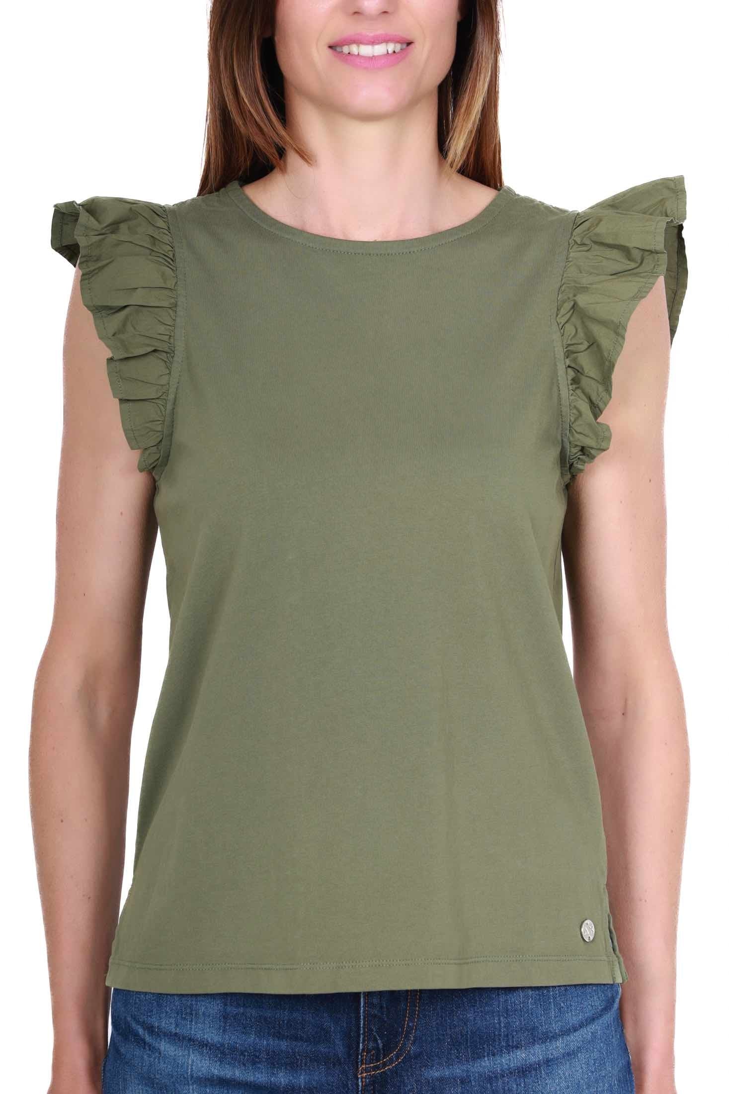 Sun68 Uomo t-shirt donna girocollo in jersey e popeline verde