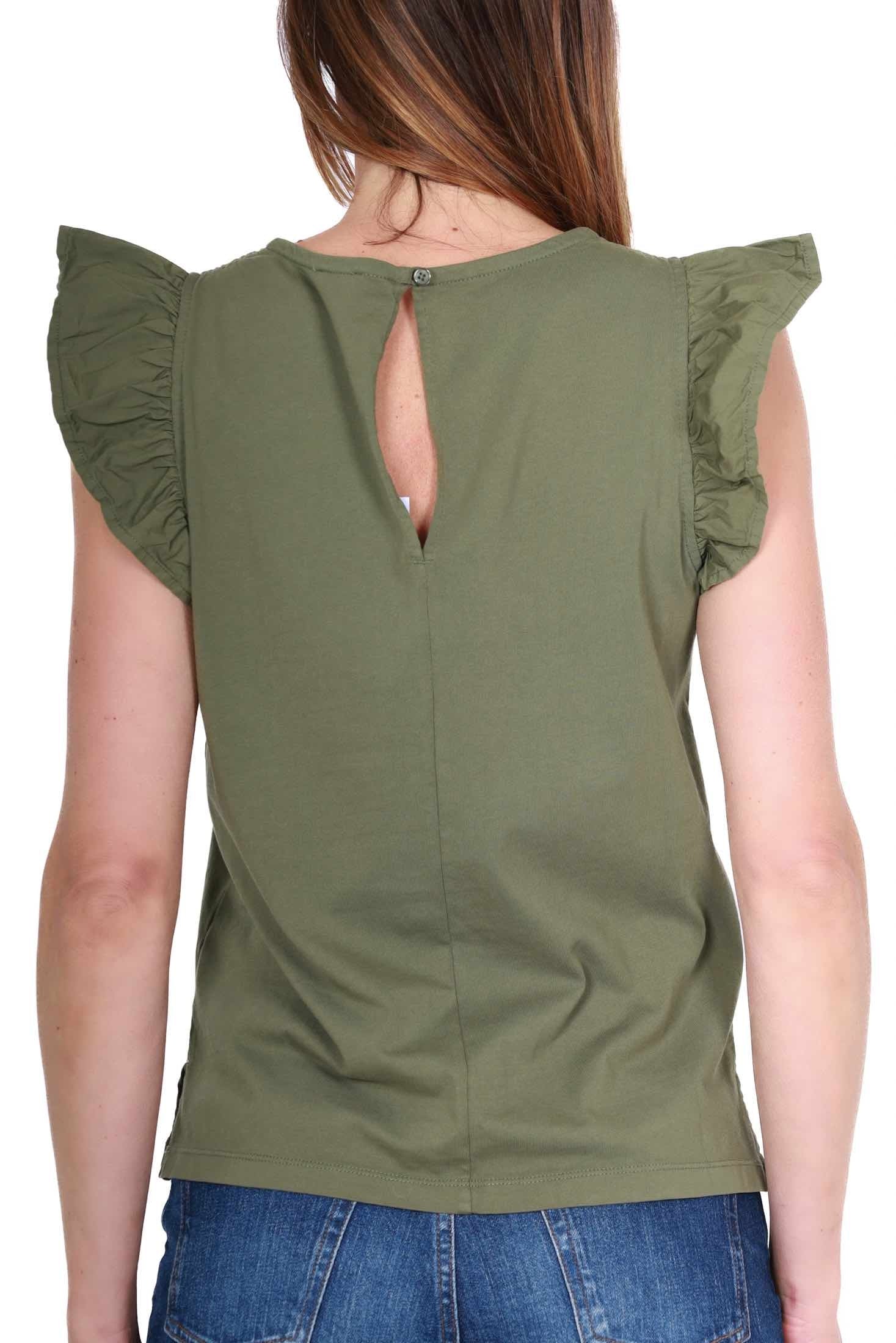 Sun68 Uomo t-shirt donna girocollo in jersey e popeline verde