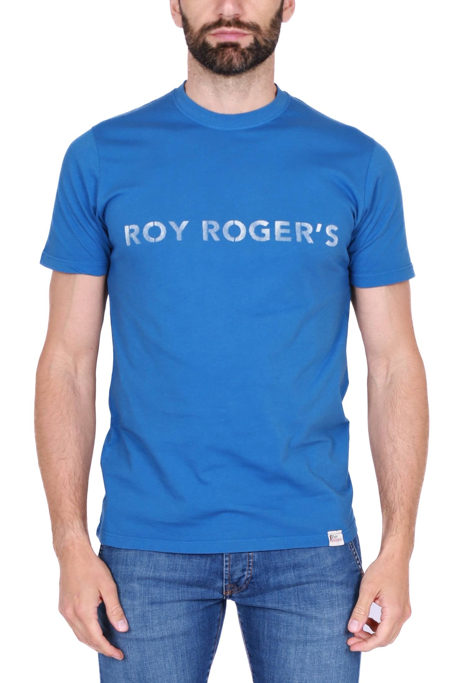 Roy Roger's Uomo t-shirt girocollo con logo bluette