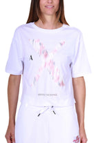 Ax Donna t-shirt girocollo con logo di tessuto bianco