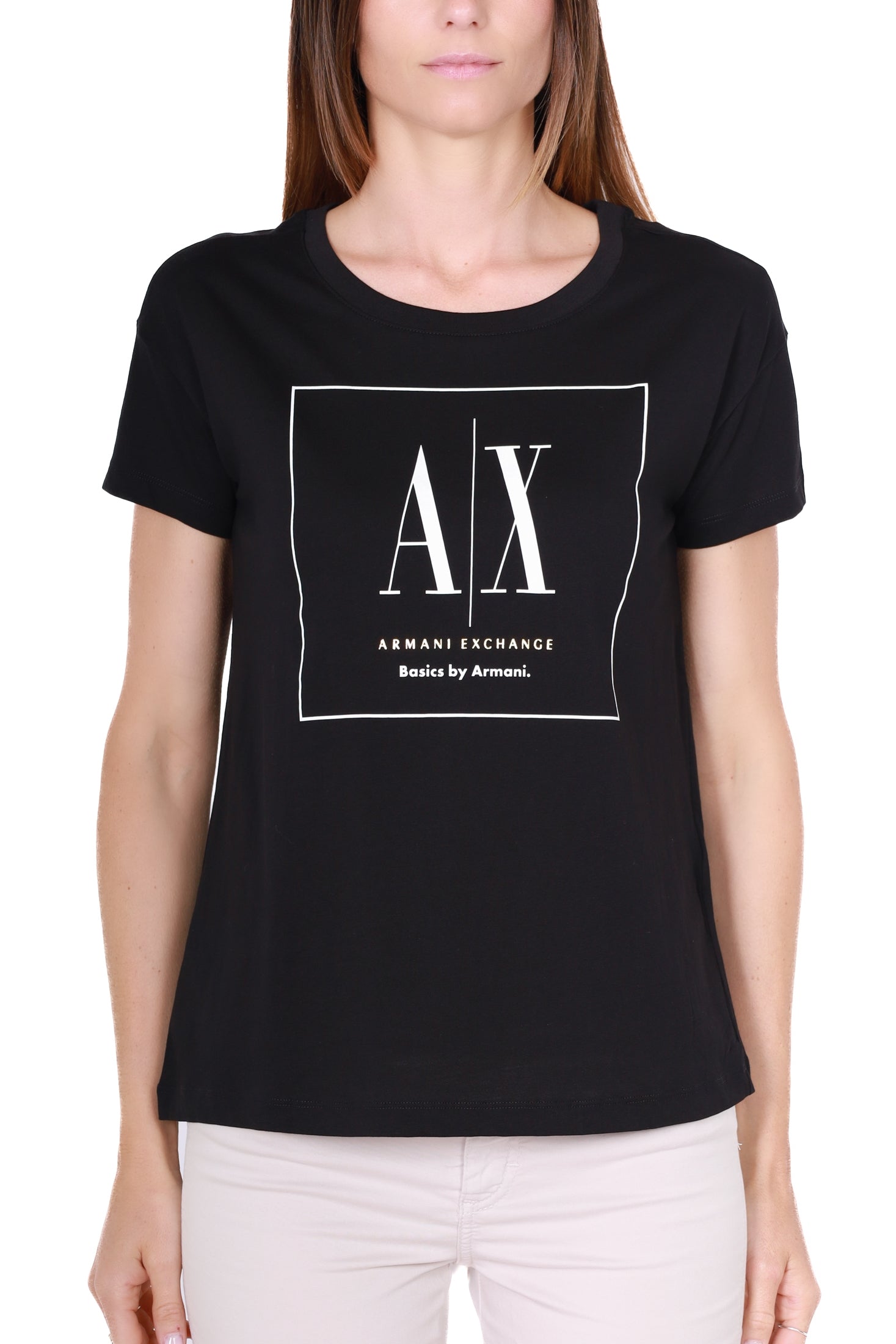 Ax Donna t-shirt girocollo con logo nero