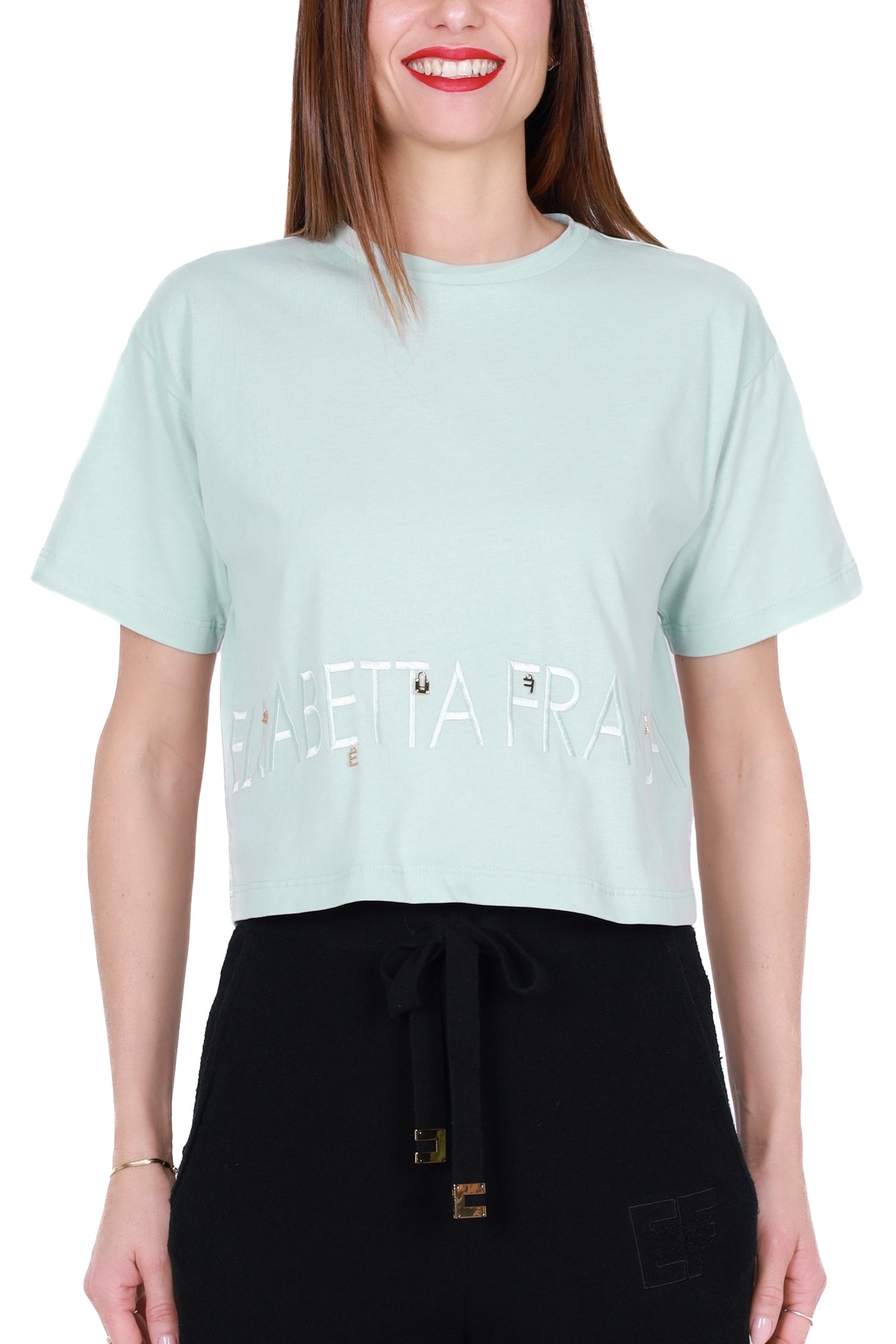 Elisabetta Franchi t-shirt girocollo con logo ricamato e charms verde