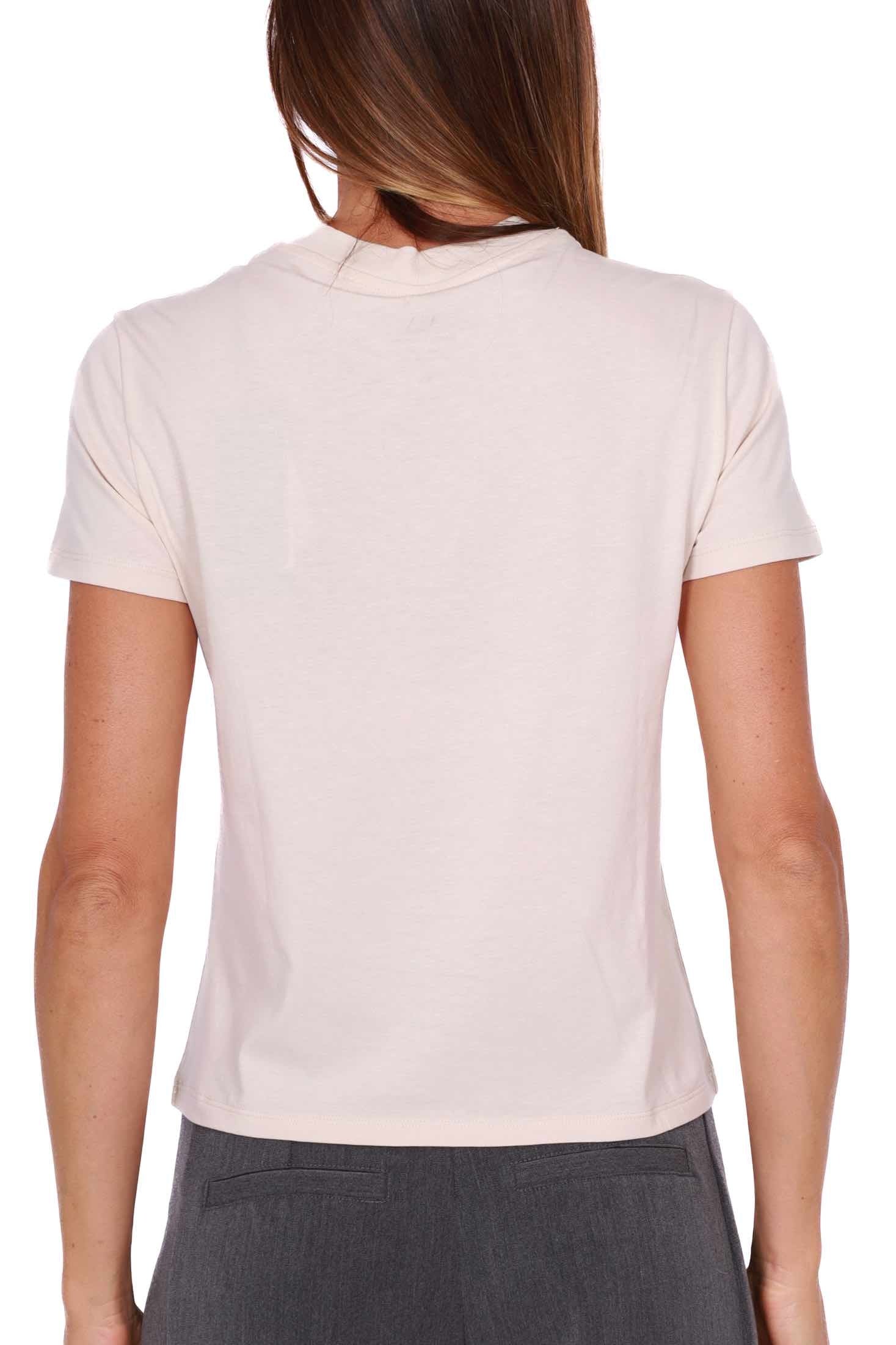 Ax Donna t-shirt girocollo con micro borchie beige