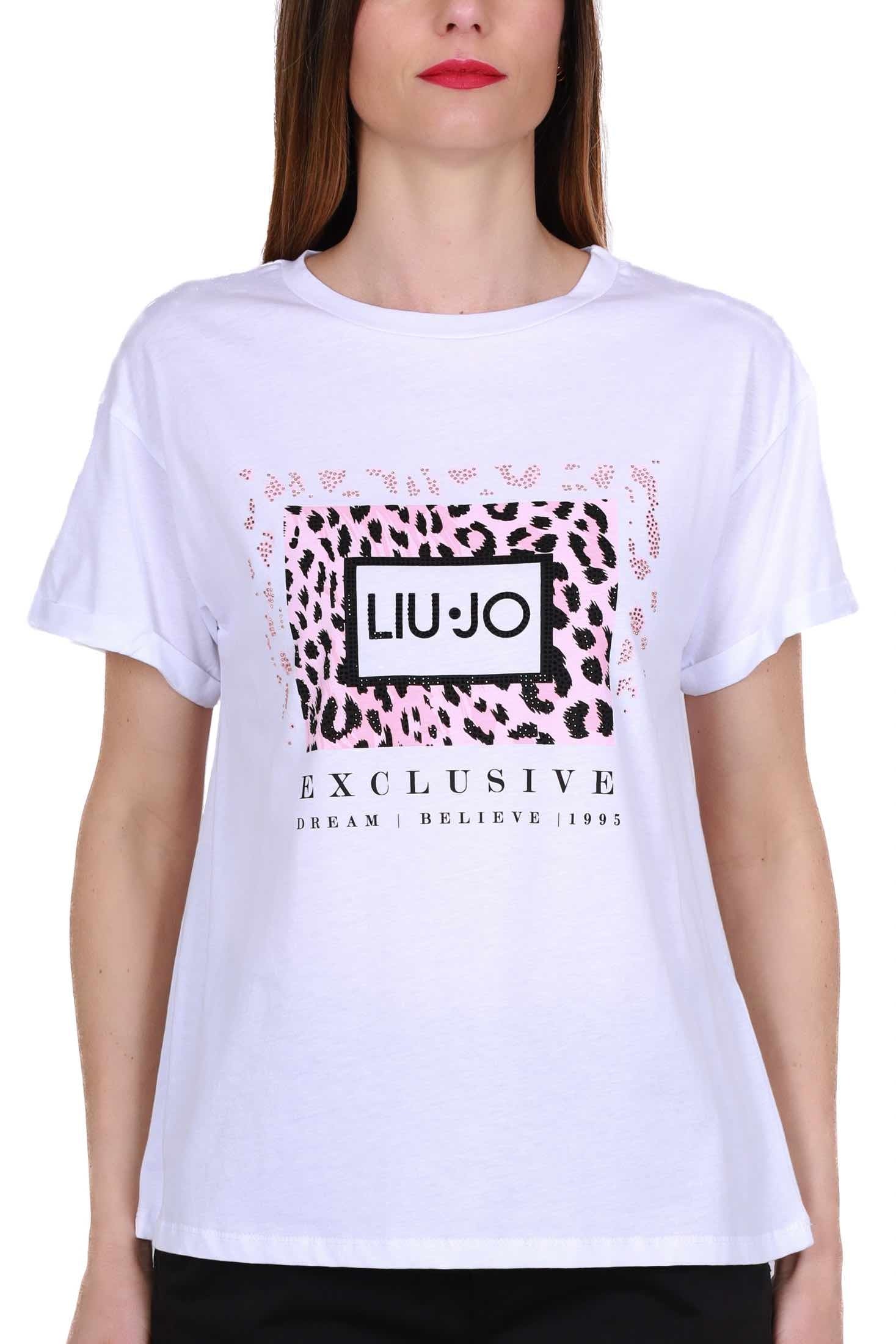 Liu Jo White t-shirt girocollo con stampa e strass bianco