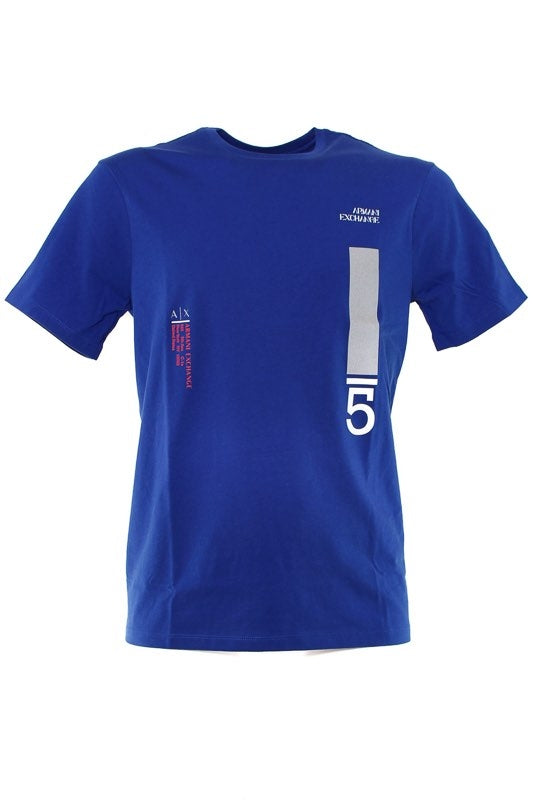 Ax Uomo t-shirt girocollo con stampa logo in puro cotone blu