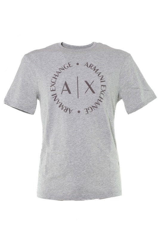 Ax Uomo t-shirt girocollo con stampa logo in puro cotone grigio