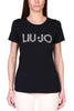 T-SHIRT GIROCOLLO CON STRASS E PERLE NERO