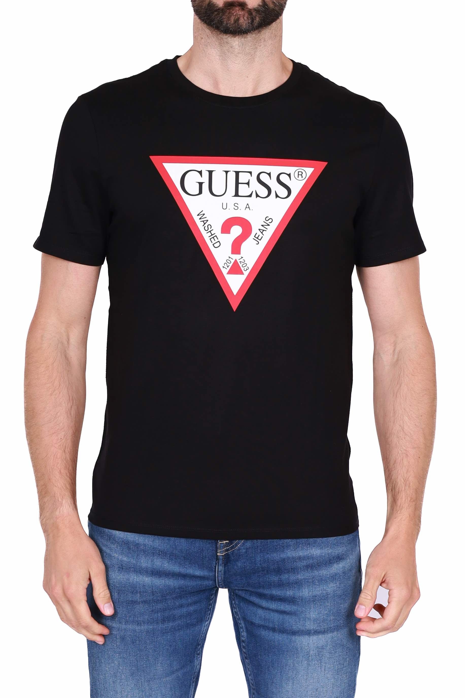 Guess Uomo t-shirt manica corta con logo iconico nero