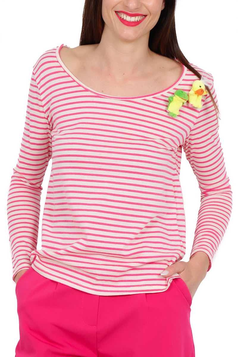 Dixie t-shirt manica lunga a righe con pupazzetti fuxia