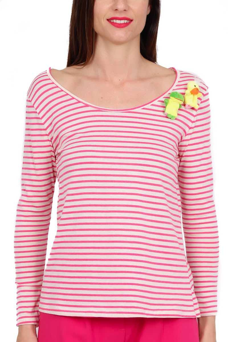 Dixie t-shirt manica lunga a righe con pupazzetti fuxia