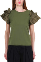 Liu Jo White t-shirt maniche corte con rouches verde