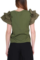 Liu Jo White t-shirt maniche corte con rouches verde