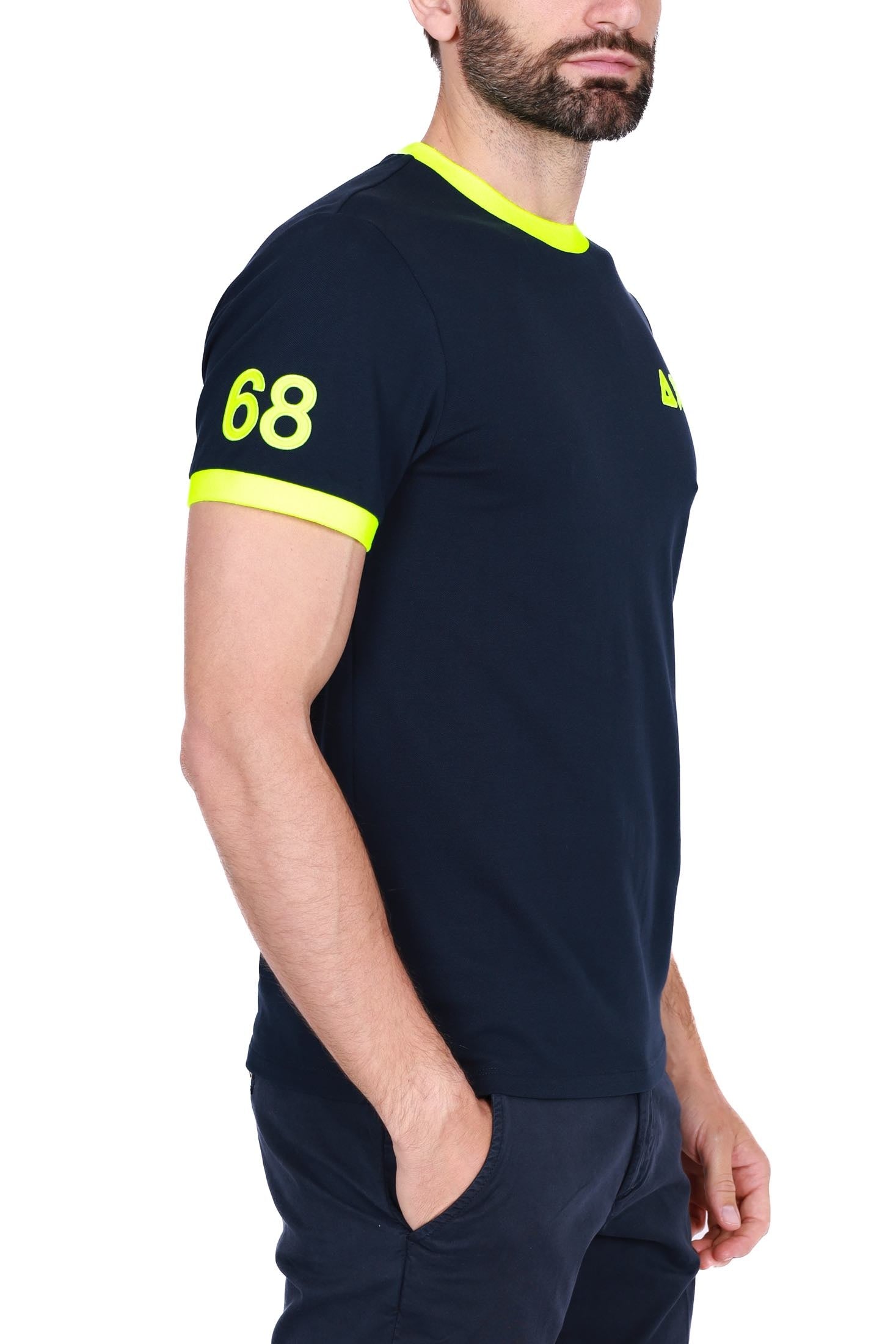 Sun68 Uomo t-shirt maniche corte in piquet di cotone blu