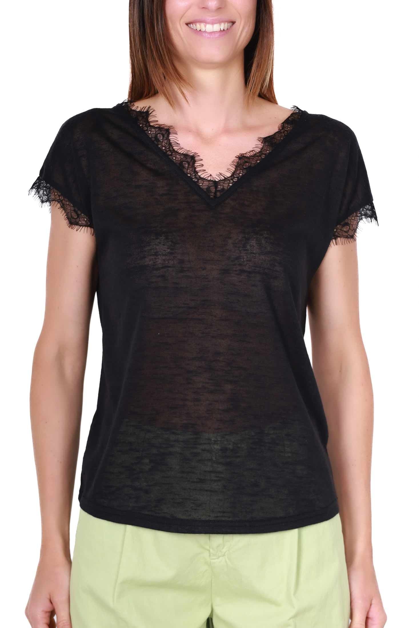 Molly t-shirt scollo a v con pizzo nero