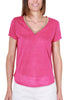 T-SHIRT MIT V-AUSSCHNITT AUS FUCHSIA-STRICK