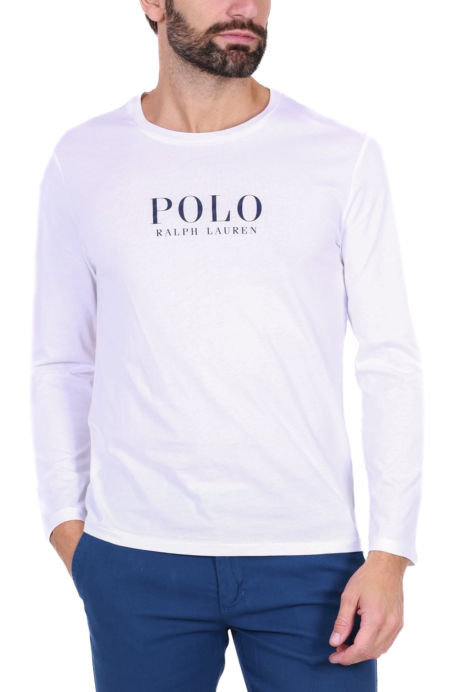 Ralph Lauren t-shirt uomo manica lunga con stampa bianco